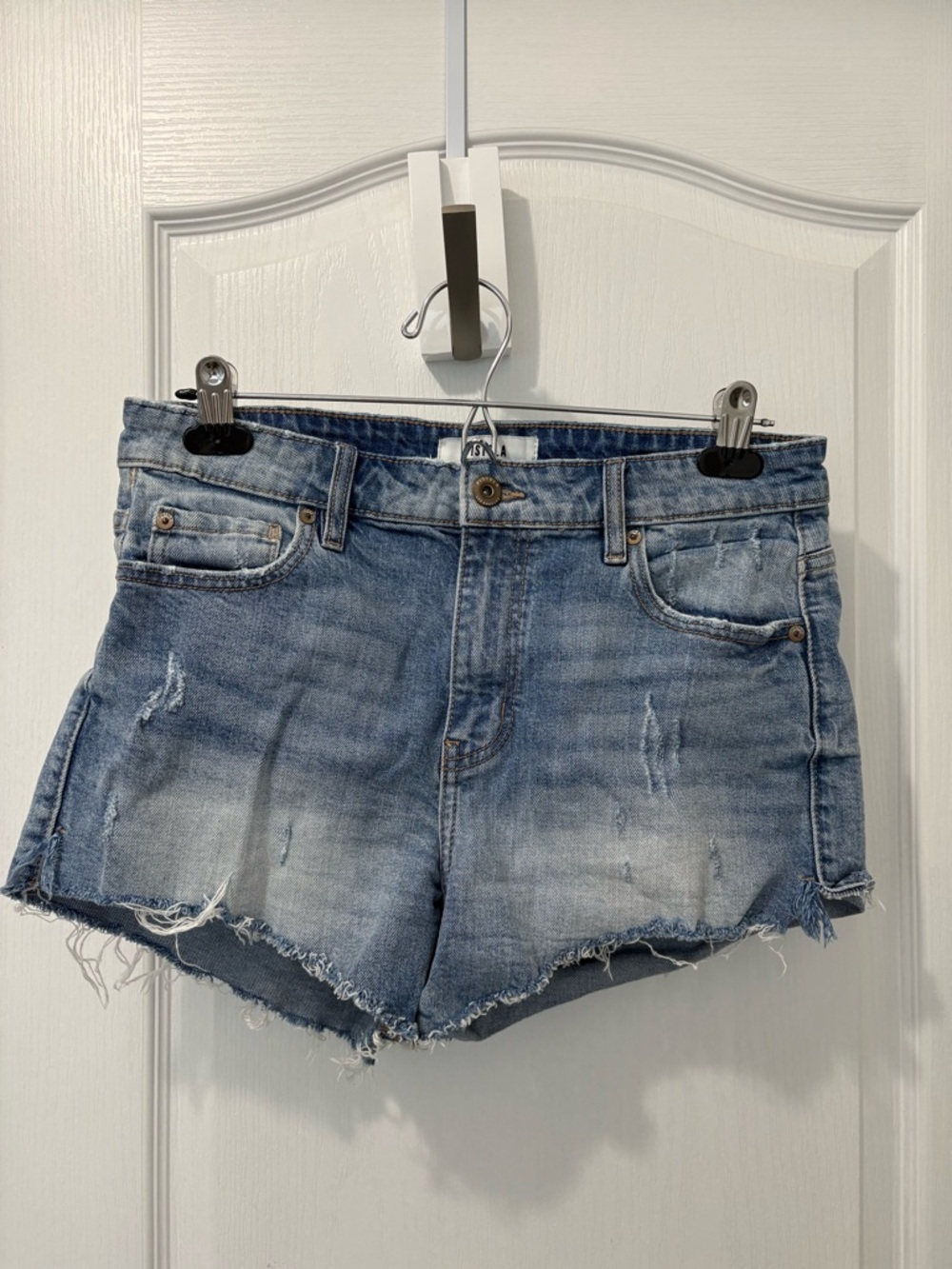 pistola Light Blue Distressed Denim Cutoff Shorts